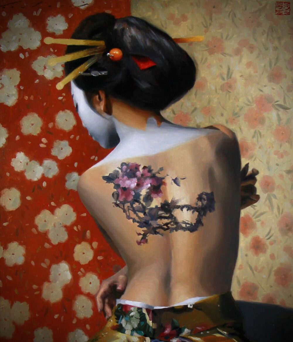 Beautiful Oil On Canvas , Nude Portrait Of A Geisha