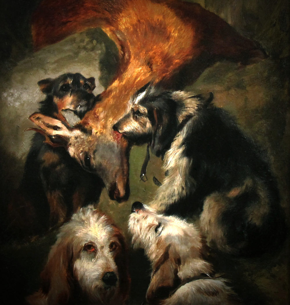 Antique oil on canvas ,hunting dogs British school 19th