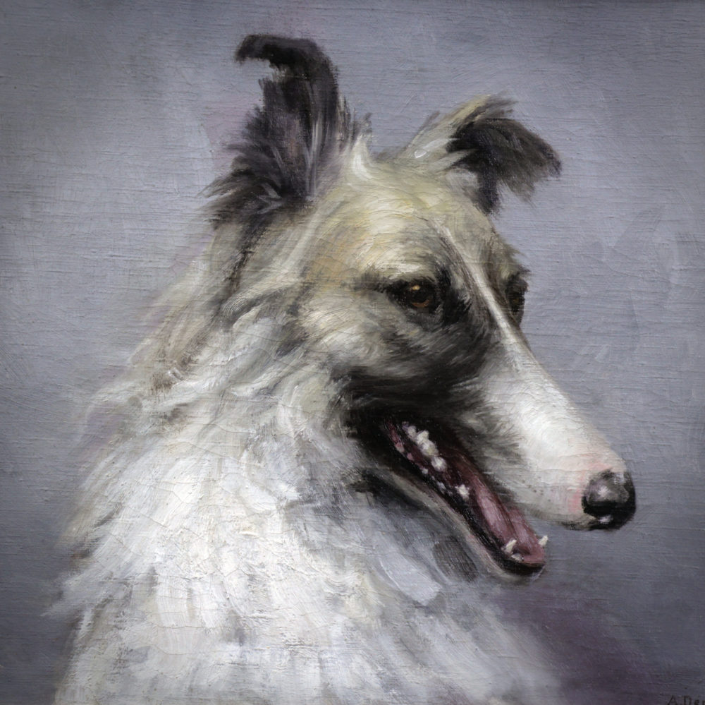 Portrait Russian Borzoi dog ,oil on canvas French School