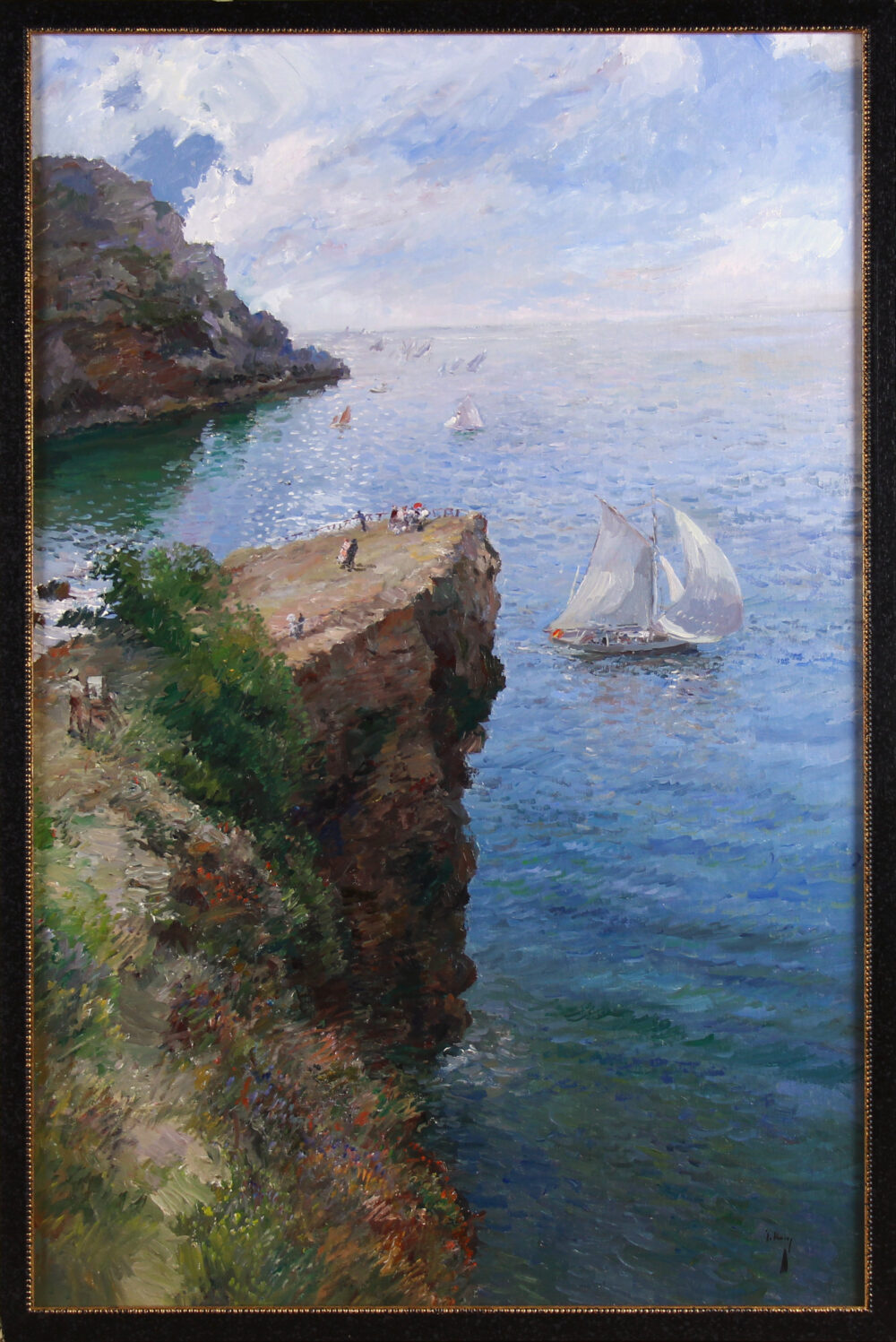 Mediterranean View With Sailboat And Cliffs