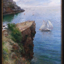 Mediterranean View With Sailboat And Cliffs