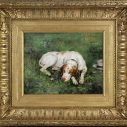 Resting Dog in a landscape " the fidelity " Swedish oil painting on panel by Ida Von Schulzenheim