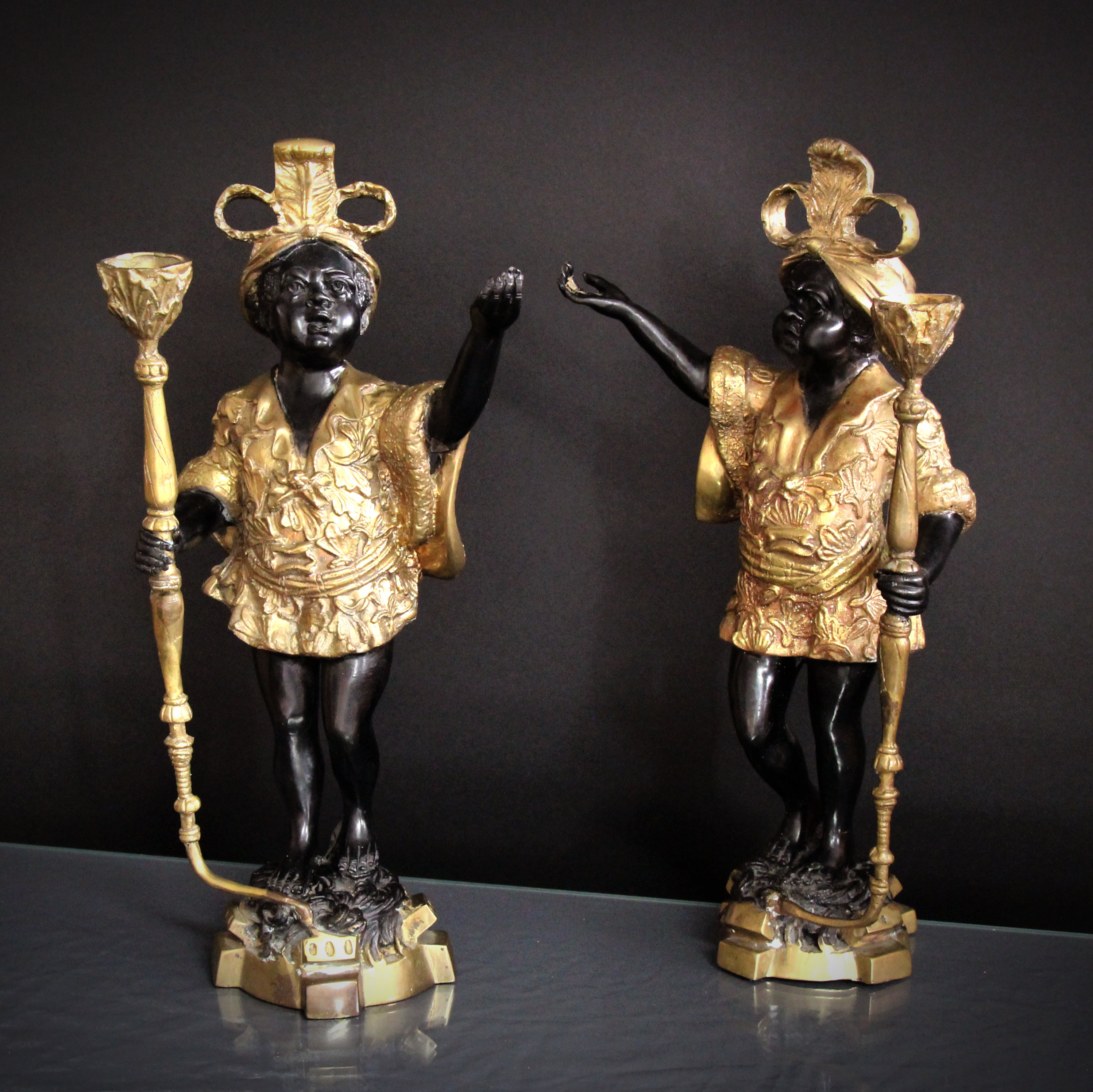 Pair of antique bronze candle holders - Monarts Gallery - Antiques