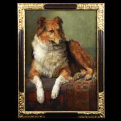 Exclusive oil on canvas portrait of a collie dog 19th century