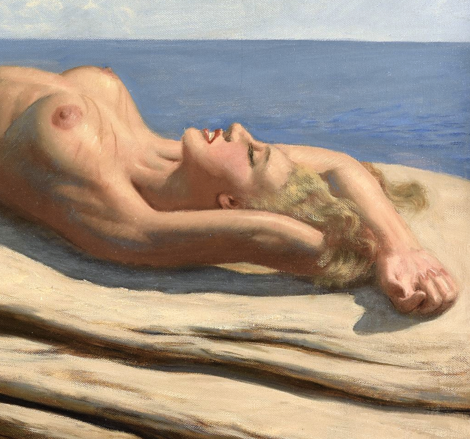 Reclining nude beauty oil on canvas by Marcel Herrfeldt